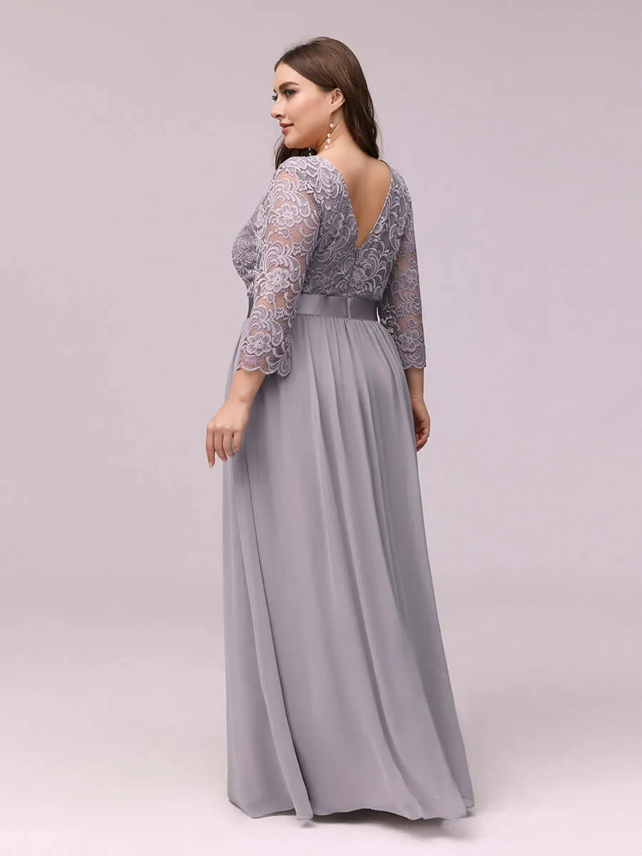 [Final Sale] Gray Plus Size Sleeve Lace Mother of the Bride Dress-Darline