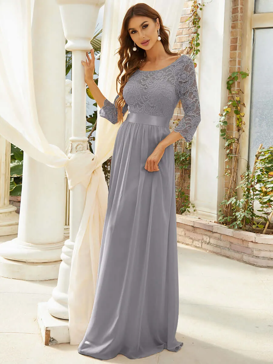 [Final Sale] Gray Plus Size Sleeve Lace Mother of the Bride Dress-Darline