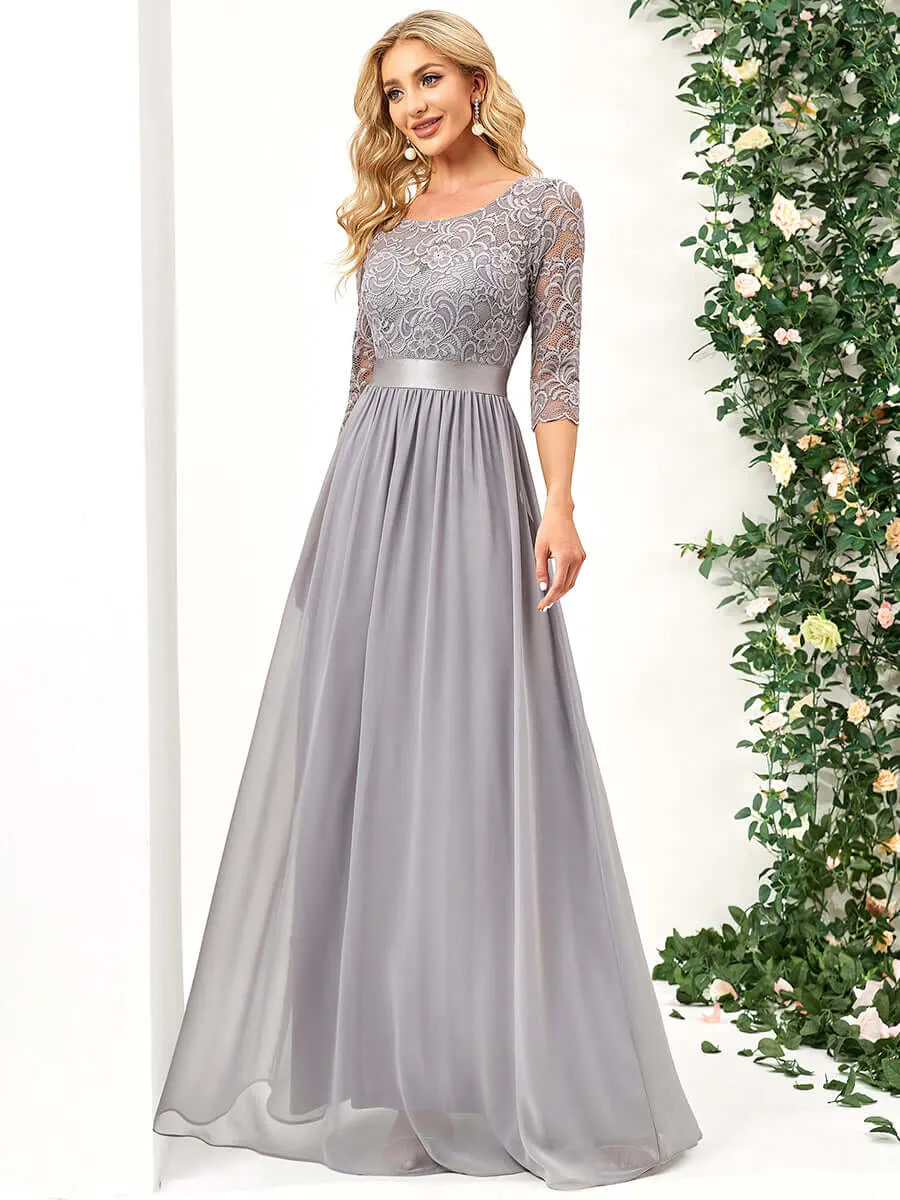 [Final Sale] Gray Plus Size Sleeve Lace Mother of the Bride Dress-Darline