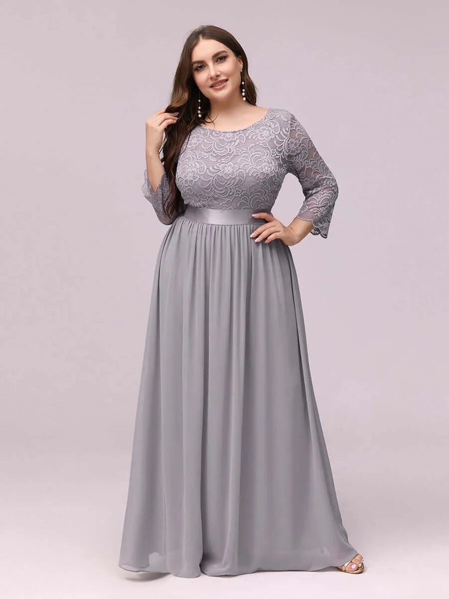 [Final Sale] Gray Plus Size Sleeve Lace Mother of the Bride Dress-Darline