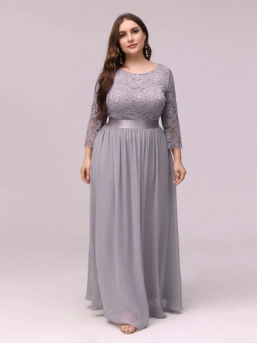 [Final Sale] Gray Plus Size Sleeve Lace Mother of the Bride Dress-Darline