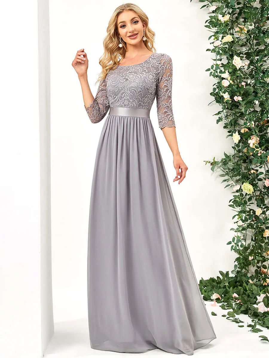 [Final Sale] Gray Plus Size Sleeve Lace Mother of the Bride Dress-Darline