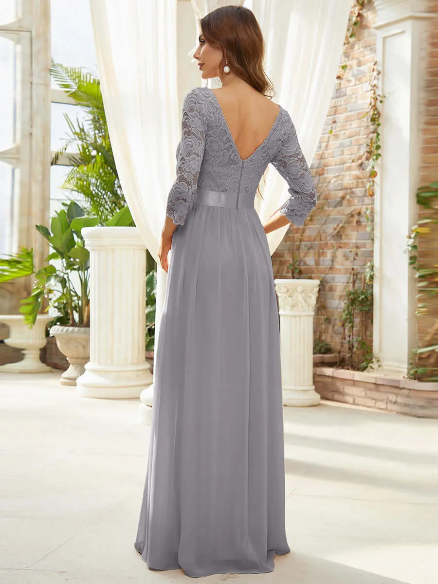 [Final Sale] Gray Plus Size Sleeve Lace Mother of the Bride Dress-Darline