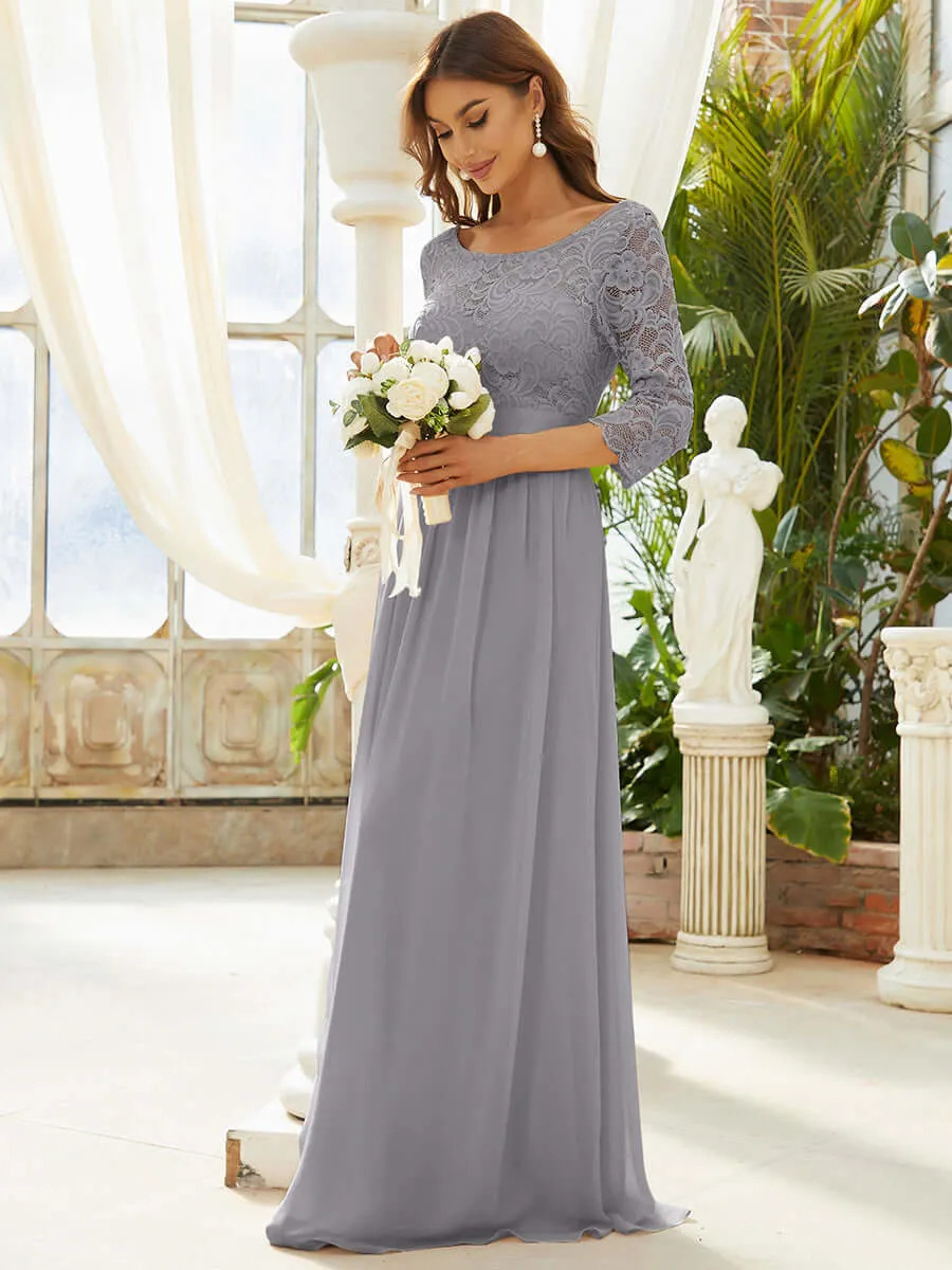[Final Sale] Gray Plus Size Sleeve Lace Mother of the Bride Dress-Darline