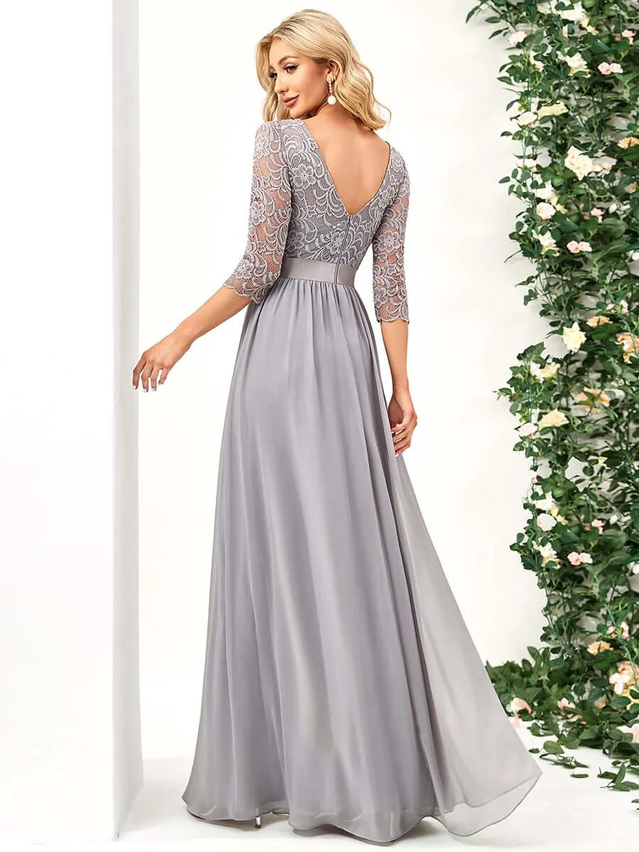 [Final Sale] Gray Plus Size Sleeve Lace Mother of the Bride Dress-Darline