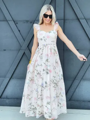 Floral Ruched Front Maxi Dress In Pink
