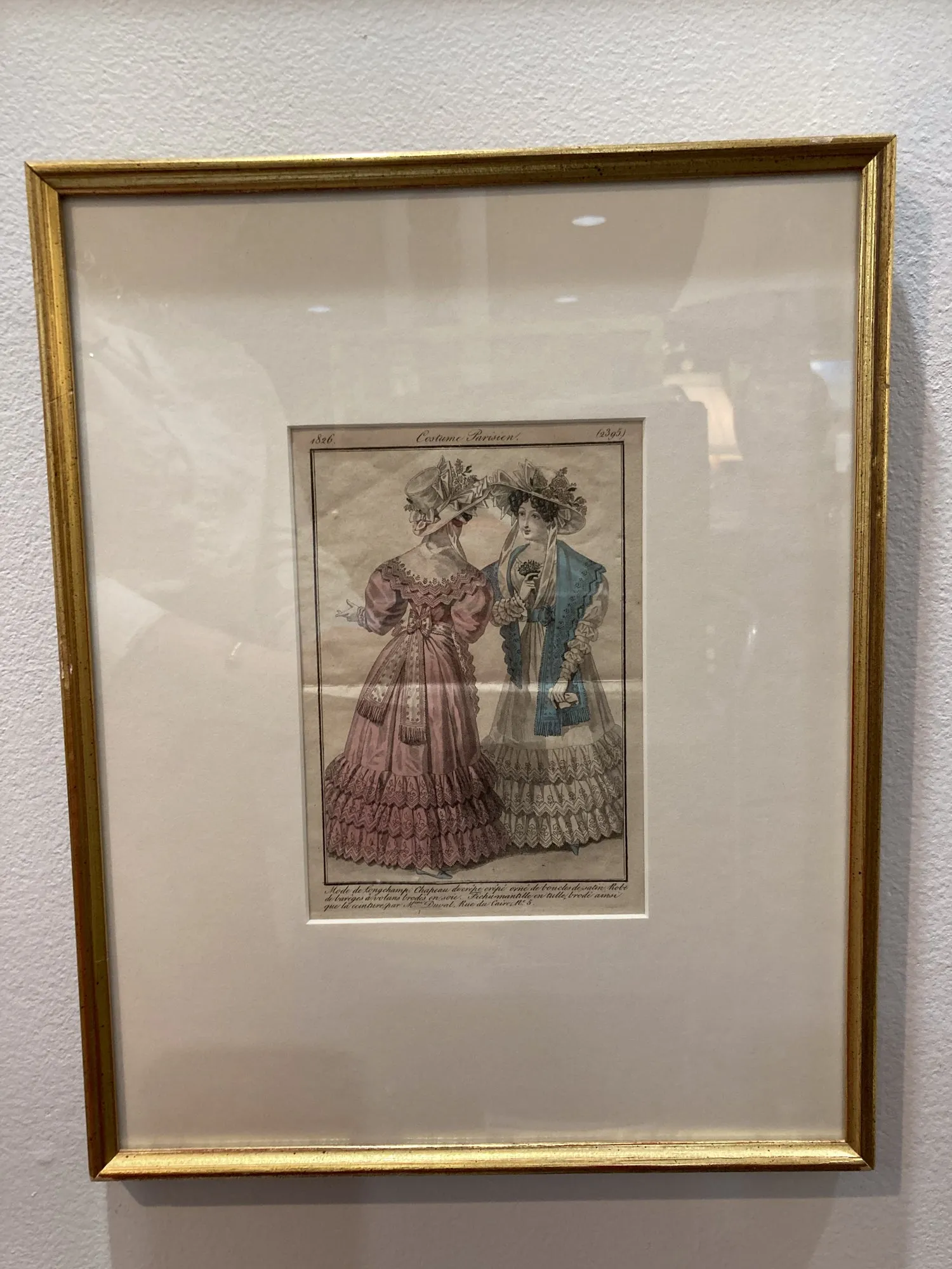 Framed Antique French 19th Century 1826 Parisian Fashion Plate Print