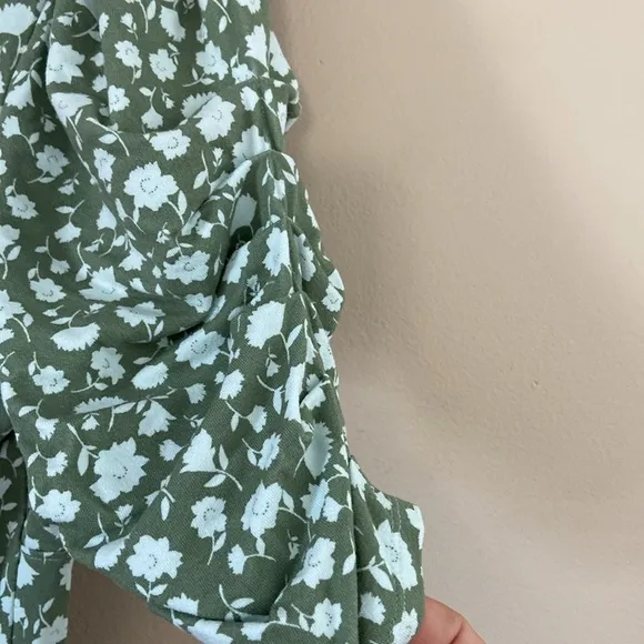 Free People Rosie Knit Midi Dress in Green &amp; White Ditsy Floral Print