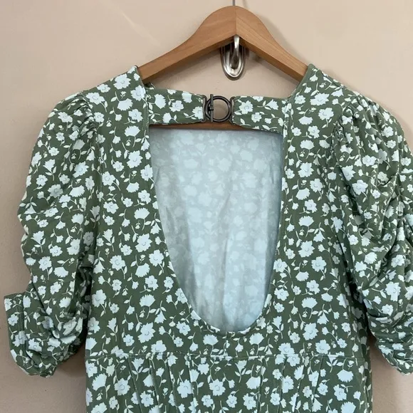Free People Rosie Knit Midi Dress in Green &amp; White Ditsy Floral Print