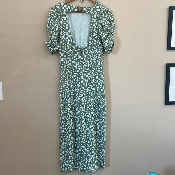 Free People Rosie Knit Midi Dress in Green &amp; White Ditsy Floral Print