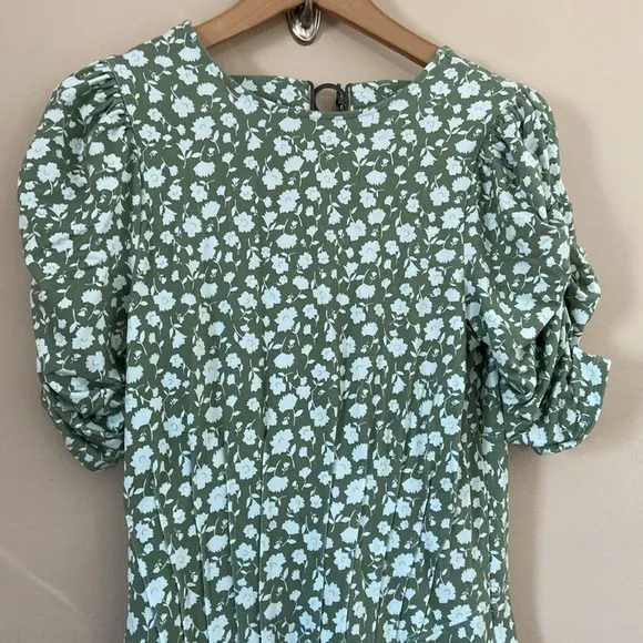 Free People Rosie Knit Midi Dress in Green &amp; White Ditsy Floral Print