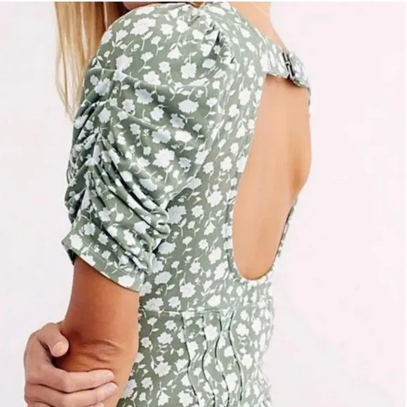 Free People Rosie Knit Midi Dress in Green &amp; White Ditsy Floral Print