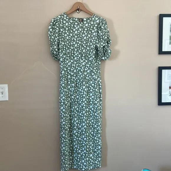Free People Rosie Knit Midi Dress in Green &amp; White Ditsy Floral Print