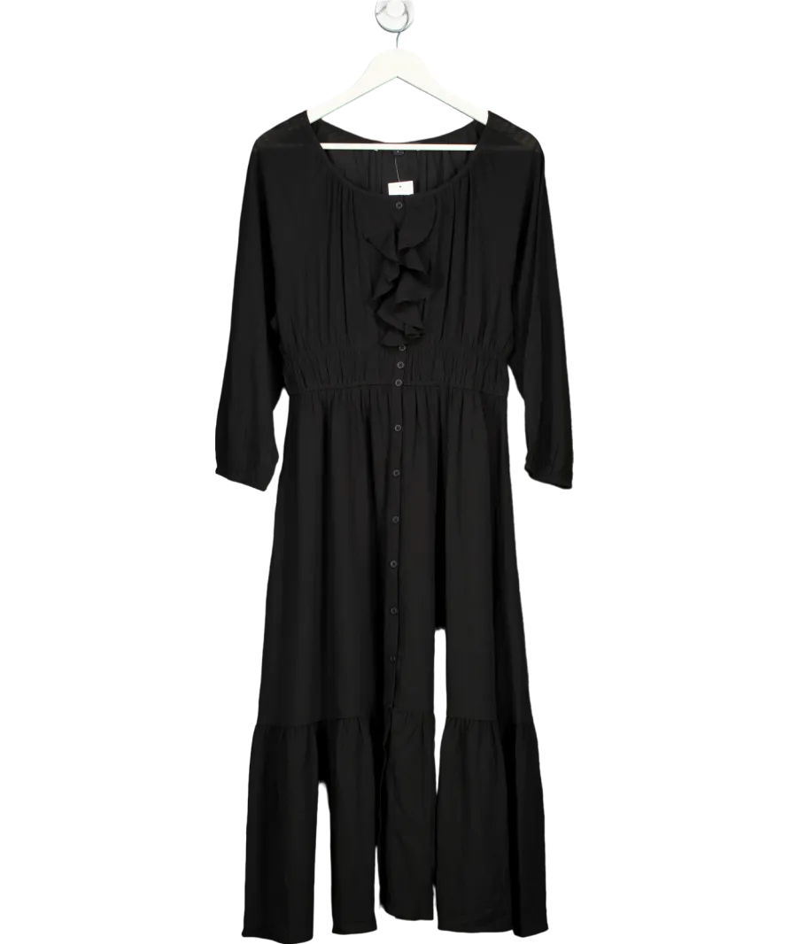 French Connection Black Anna Cora Pleated Button Down Maxi Dress UK S