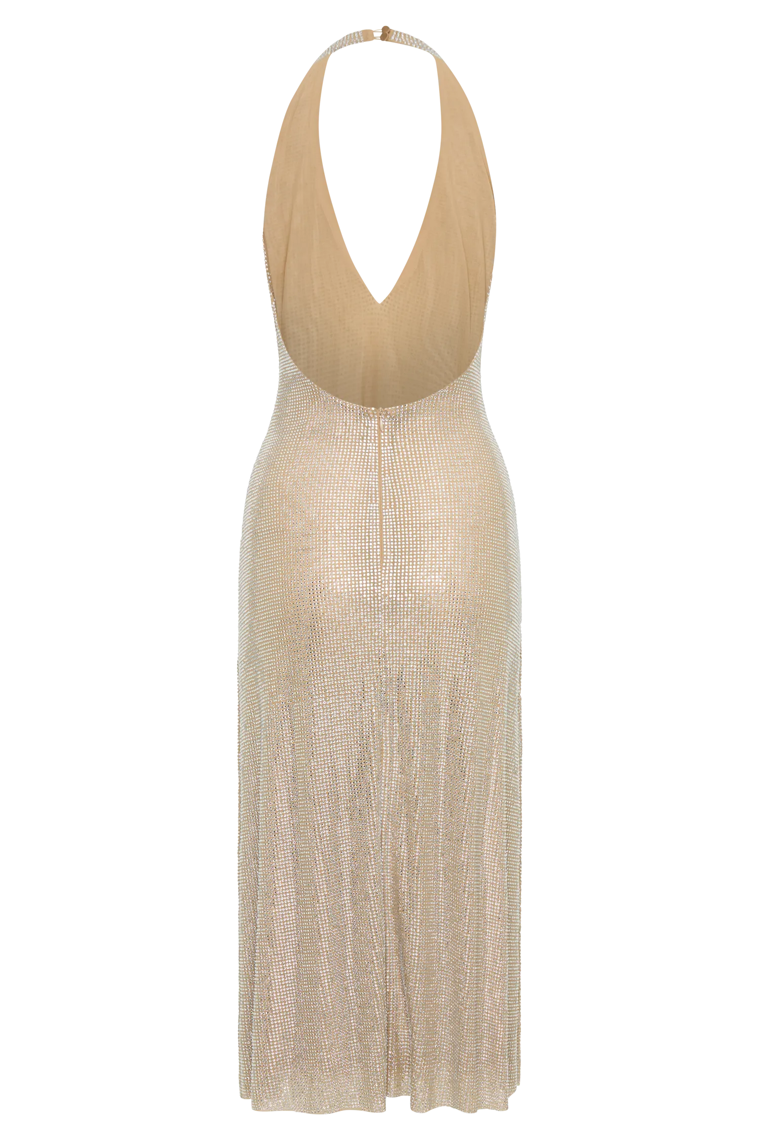 Genie Diamante Halter Midi Dress - Nude