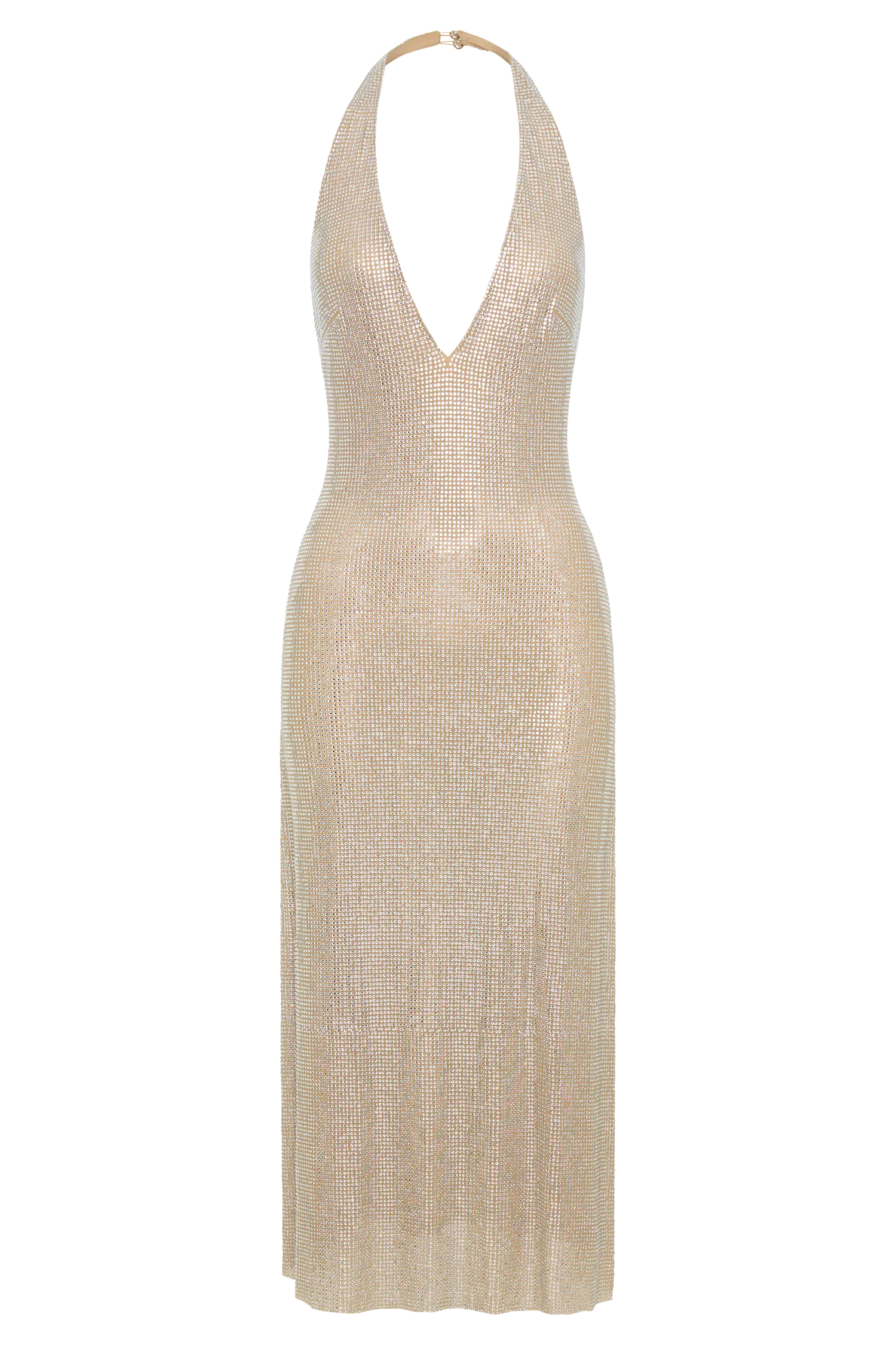 Genie Diamante Halter Midi Dress - Nude