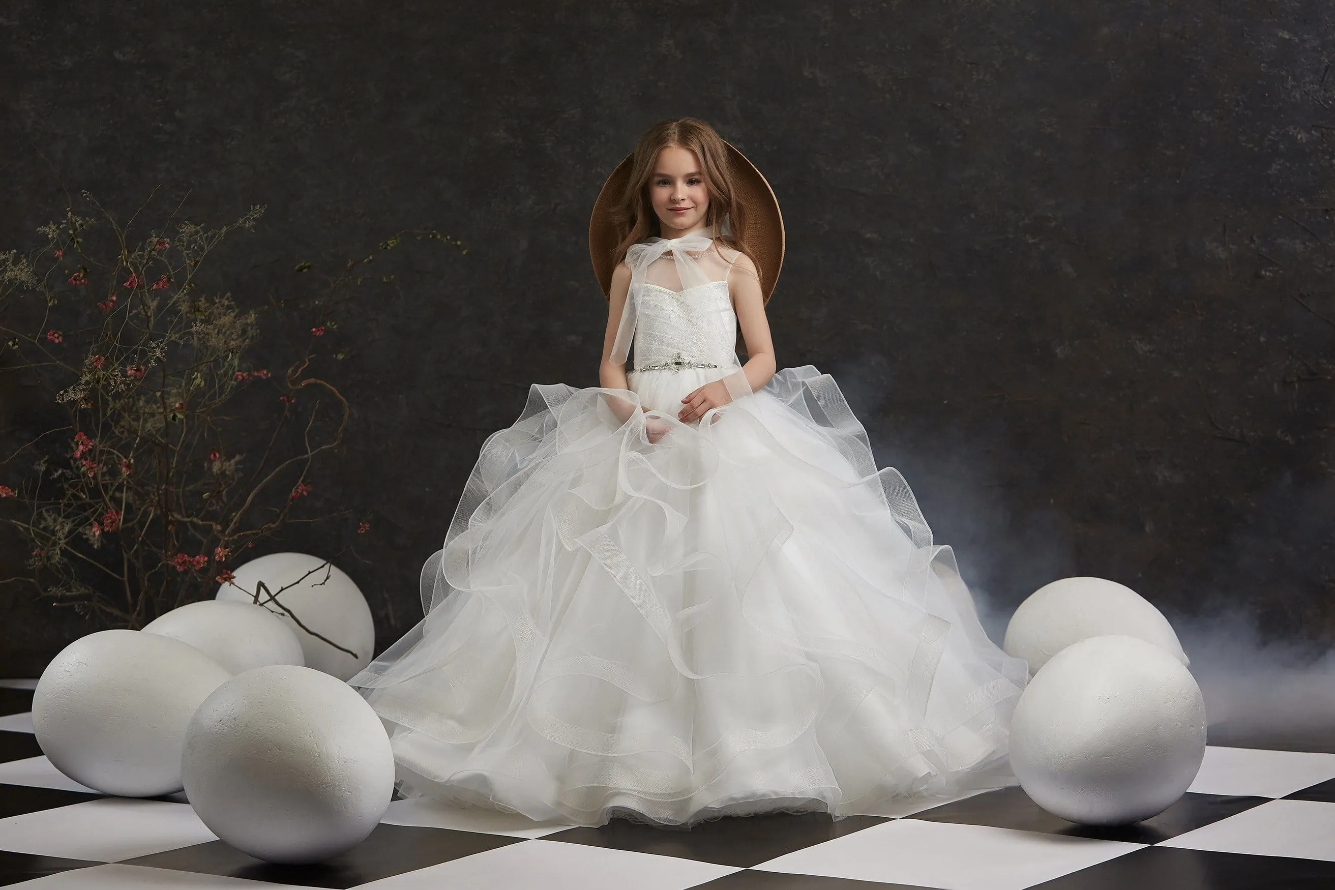 Girls Cascading Flounce Dress with a Bow