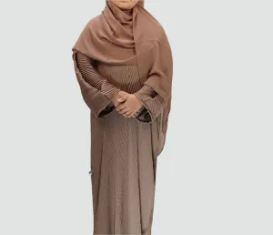Girls Pleated Batwing Abaya - Latte
