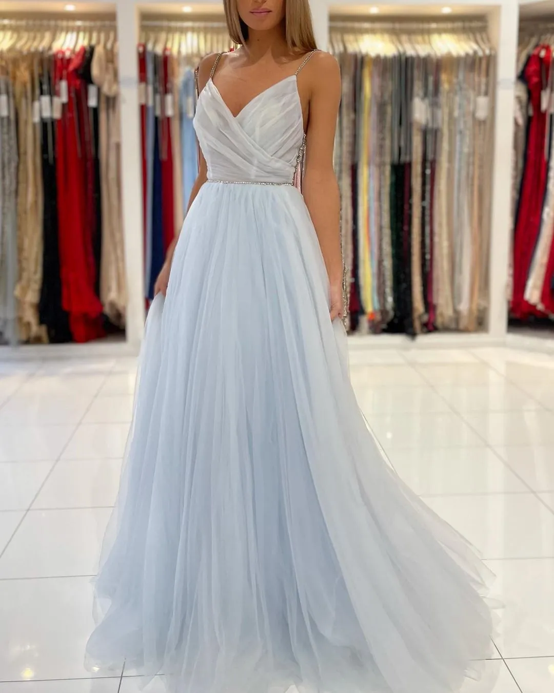 Glamorous Sweetheart Prom Dress Long Backless Tulle Evening Gowns