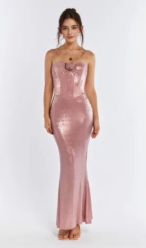 Glitter Stereo Flower Split Hem Tube Dress