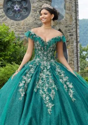 Gold Edged Pleated Tulle Ballgown