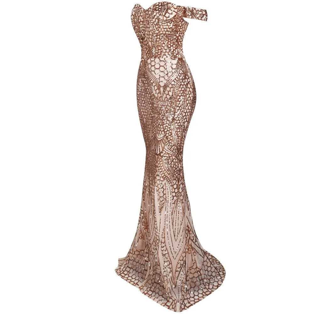 Gold Off Shoulder Evening Gown