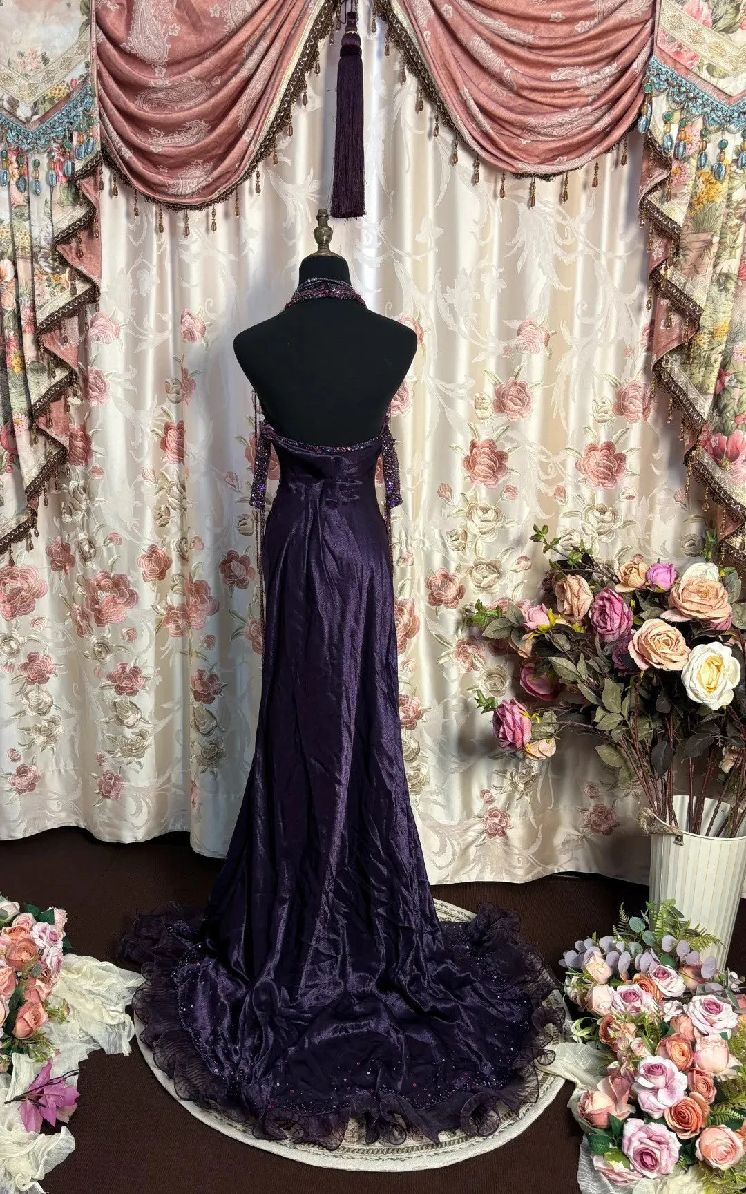 Grape Halter Prom Dresses Long Evening Party Dress    fg7348