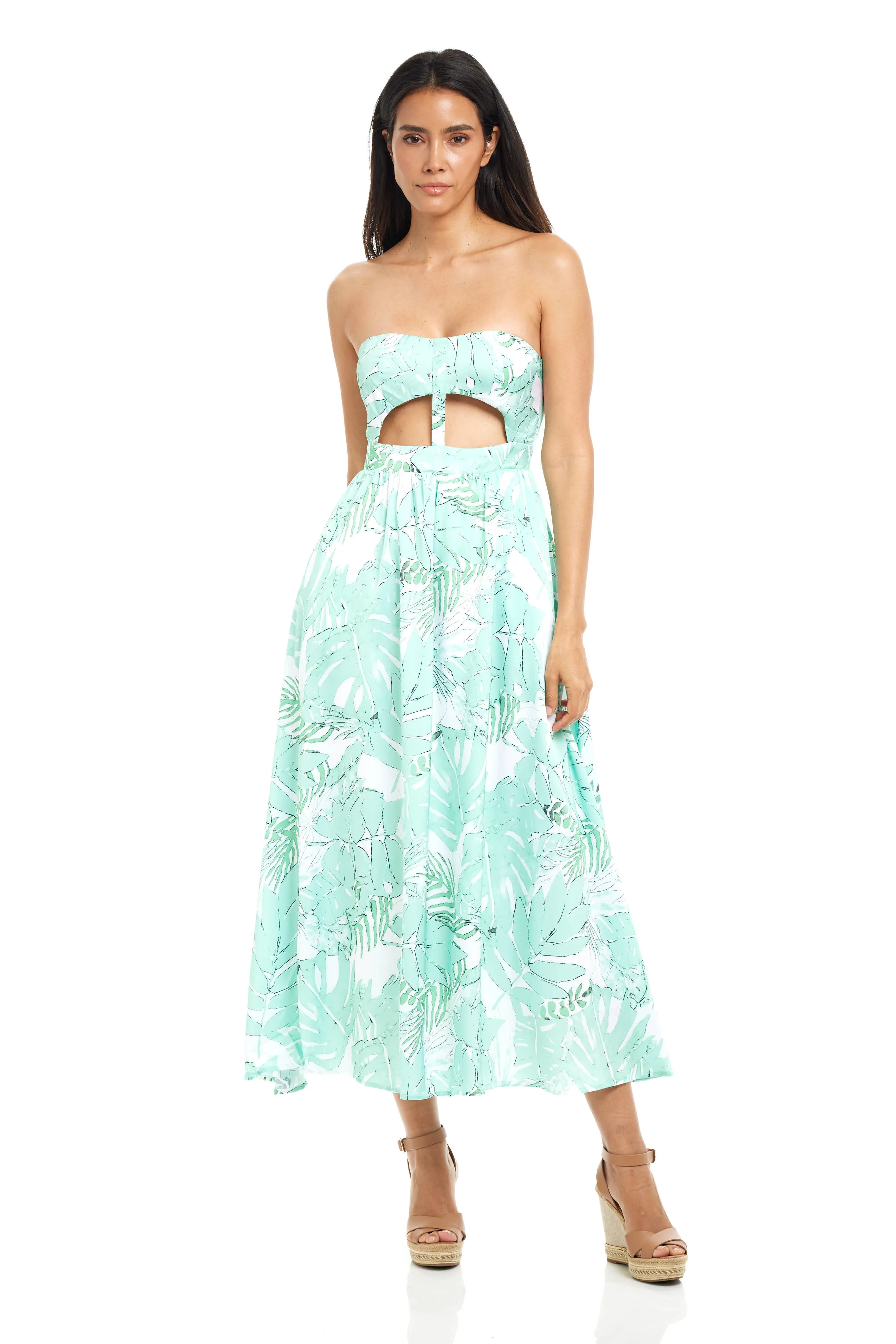 GREEN FRONT CUT OUT MIDI DRESS(OG)
