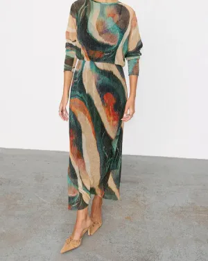Green pleated stretch dress