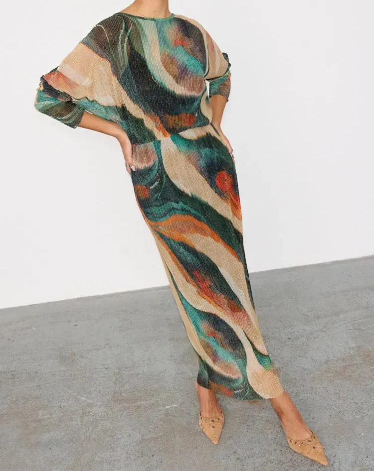 Green pleated stretch dress