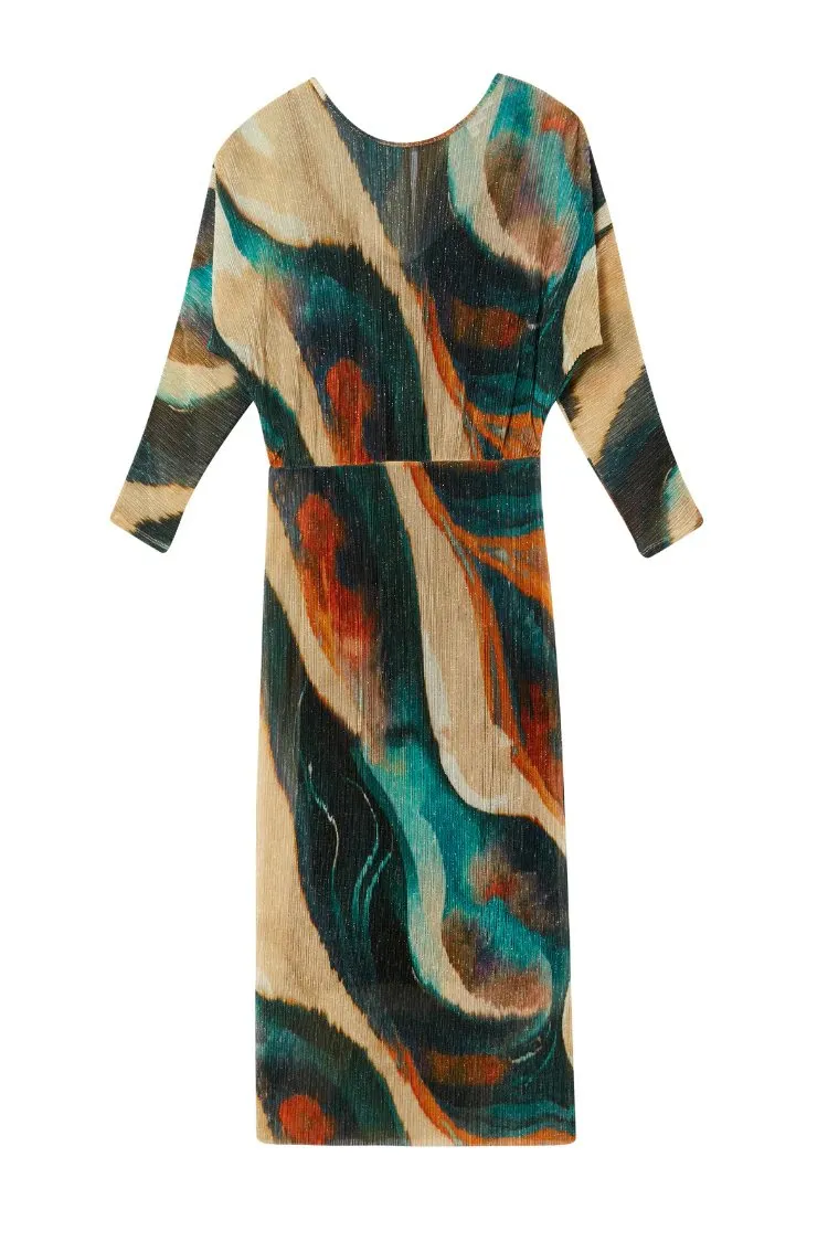 Green pleated stretch dress
