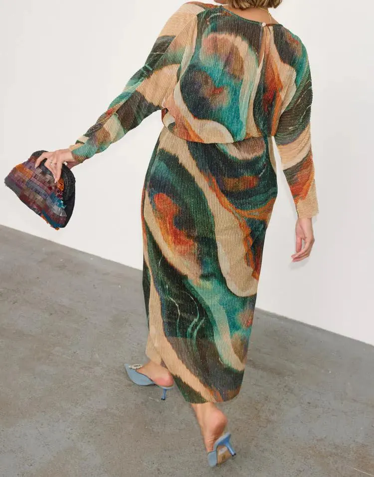Green pleated stretch dress