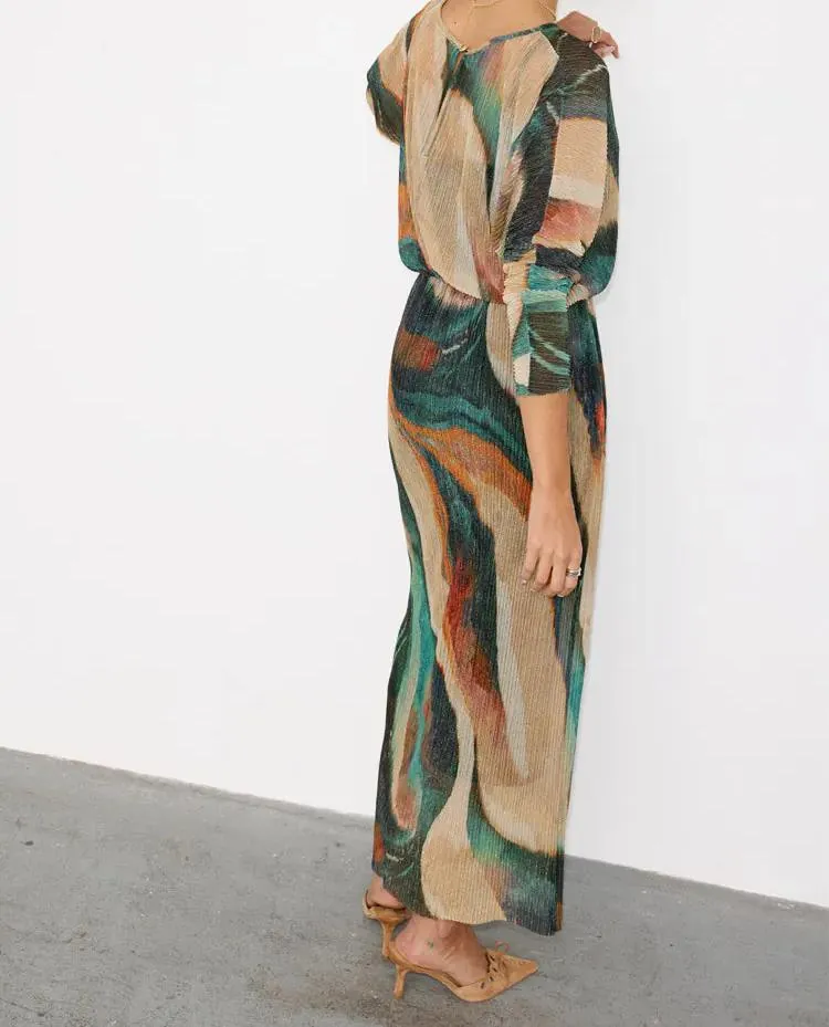 Green pleated stretch dress