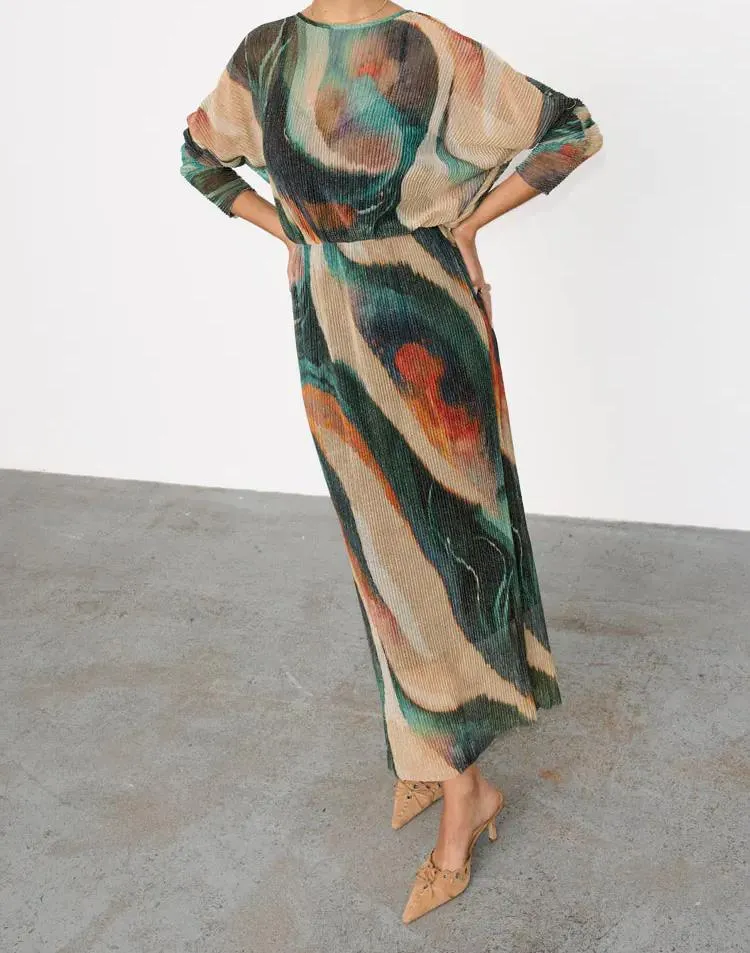 Green pleated stretch dress