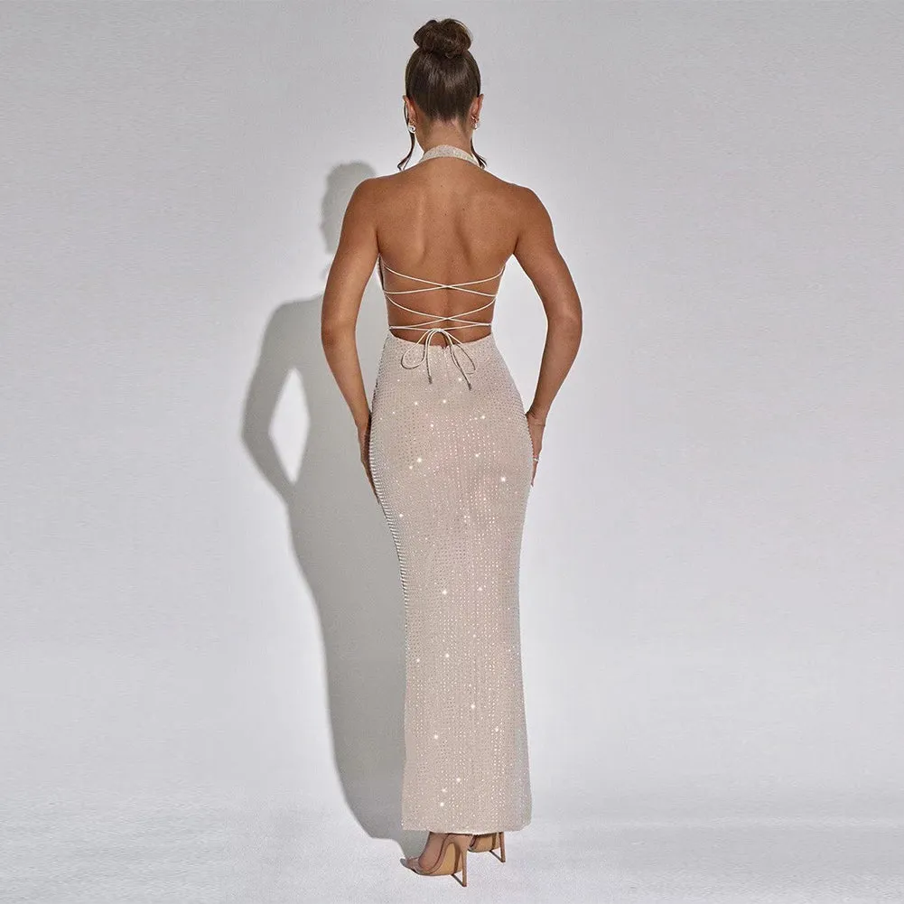 Halter Sleeveless Low Cut Maxi Dress KLYF1078