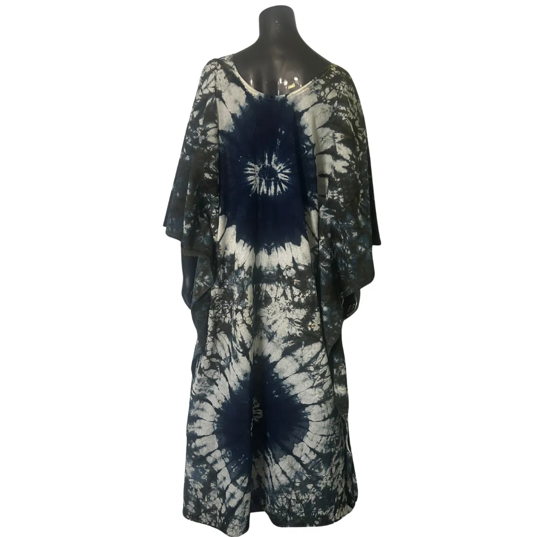 Handmade Tie Dye African Caftan - Ivory Blue
