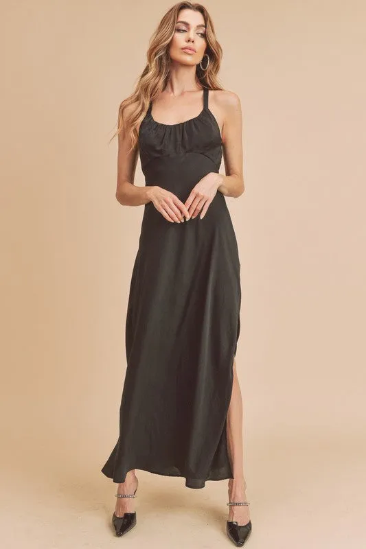 Hazel Blues® |  Aemi   Co Ruched Side Slit Cutout Back Maxi Cami Dress