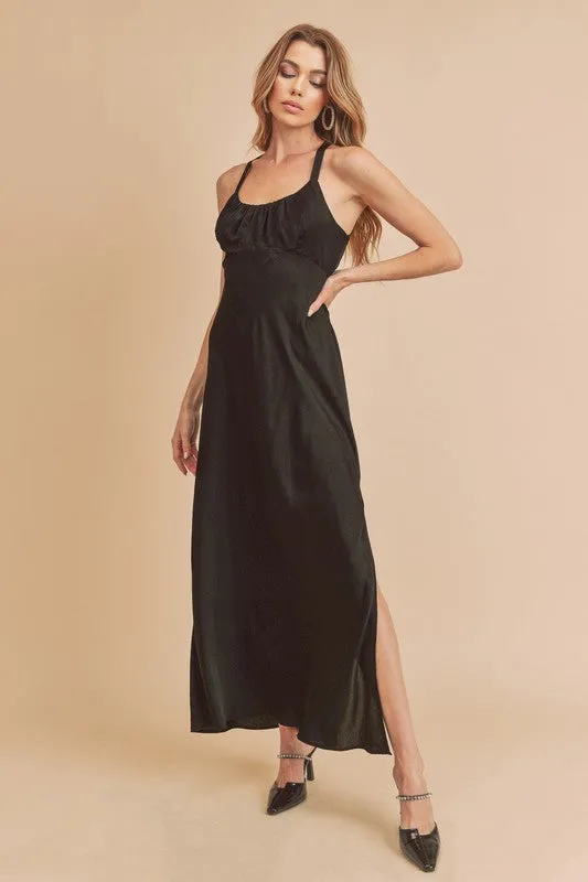 Hazel Blues® |  Aemi   Co Ruched Side Slit Cutout Back Maxi Cami Dress