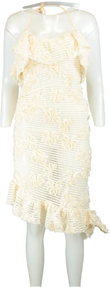 House of Sunny Cream Crocheted Halter Dress UK 8