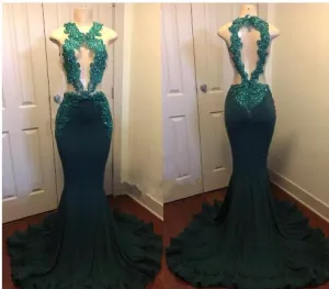 hunter green mermaid evening dresses long beaded lace appliqué 2020 sexy formal dress vestido Longo