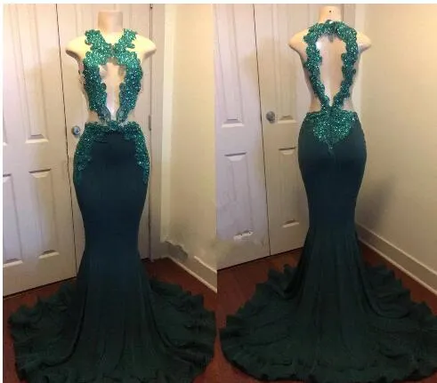 hunter green mermaid evening dresses long beaded lace appliqué 2020 sexy formal dress vestido Longo