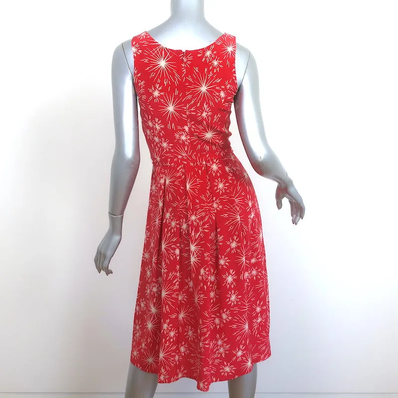 HVN Jordan Sleeveless Dress Red Firework Print Pleated Silk Size 0