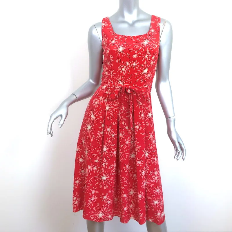 HVN Jordan Sleeveless Dress Red Firework Print Pleated Silk Size 0