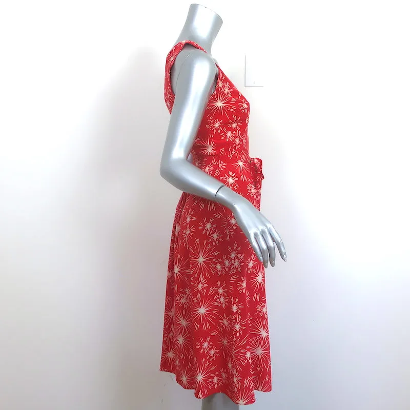 HVN Jordan Sleeveless Dress Red Firework Print Pleated Silk Size 0