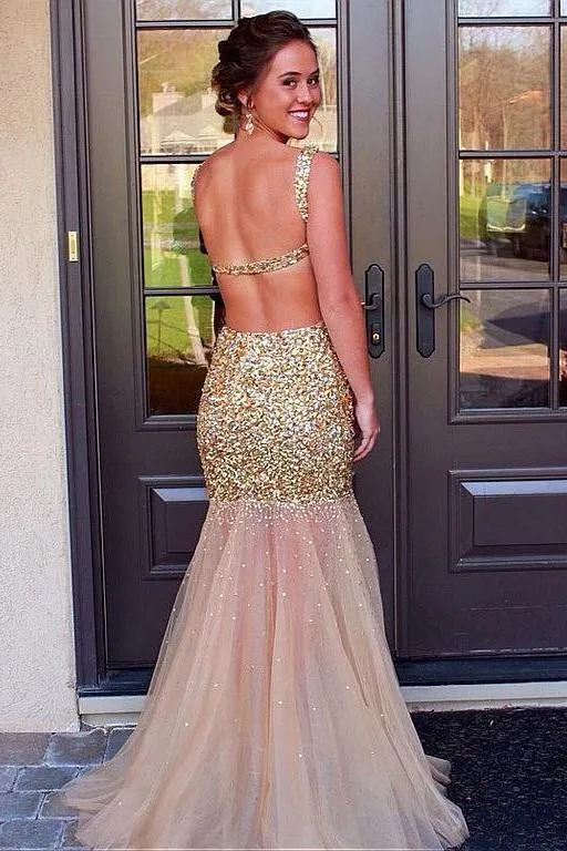 Illusion Neckline Rhinestones Prom Dresses Mermaid Skirt