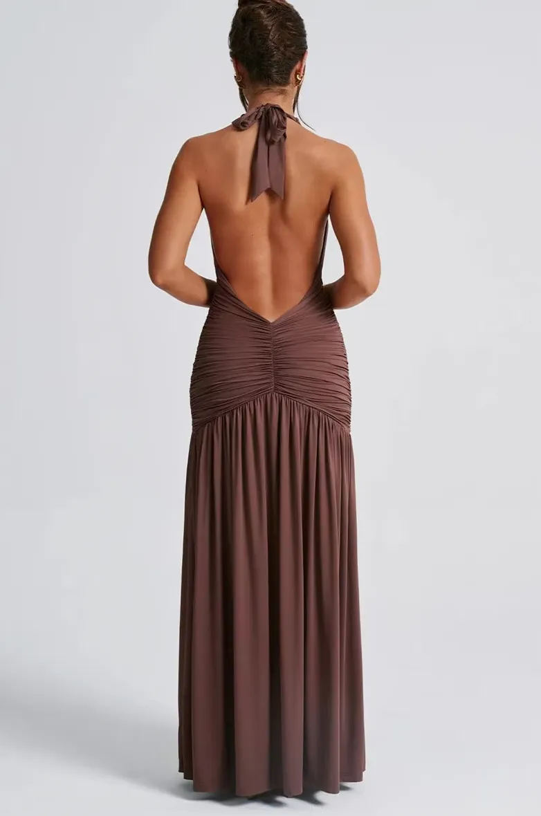 INNIS DEEP V NECK HALTER DRESS