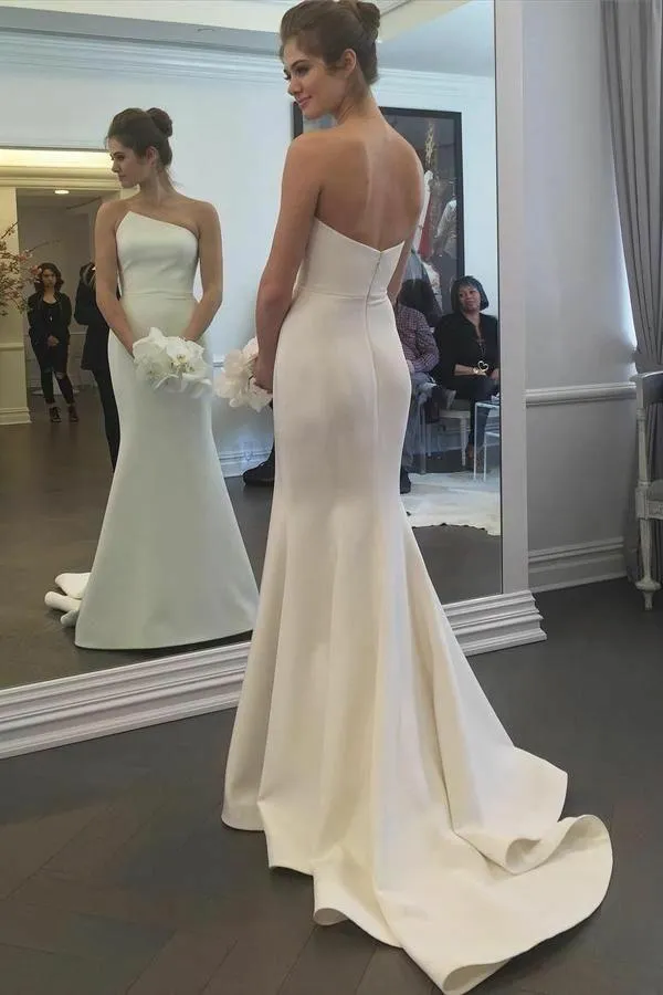 Irregular Strapless Simple Satin Wedding Gown Mermaid Style vestido de noiva sereia