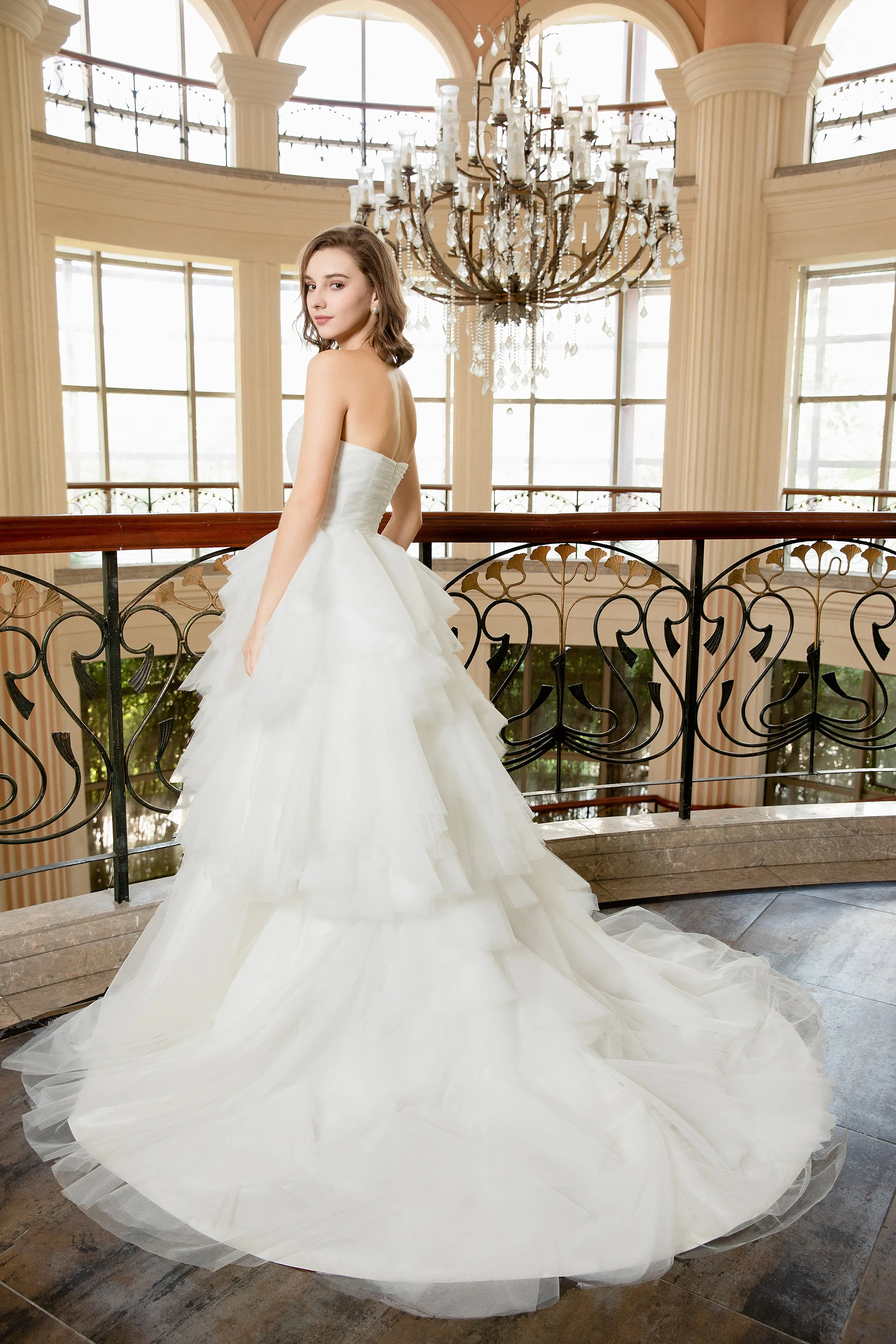 Jasmin - Selena Huan Strapless Hand Draped Tulle Ruffled Embroidery Lace Ball Gown