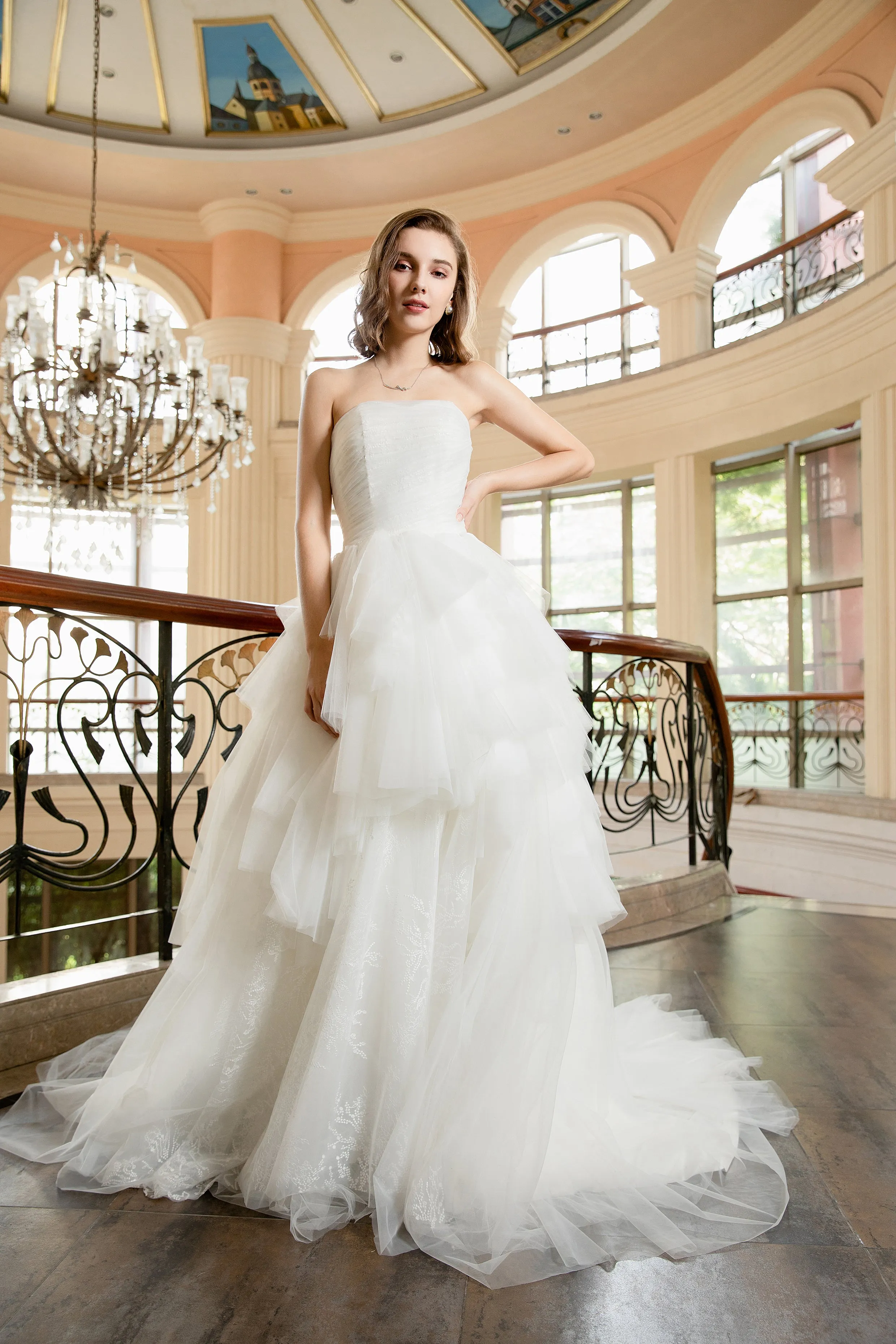 Jasmin - Selena Huan Strapless Hand Draped Tulle Ruffled Embroidery Lace Ball Gown