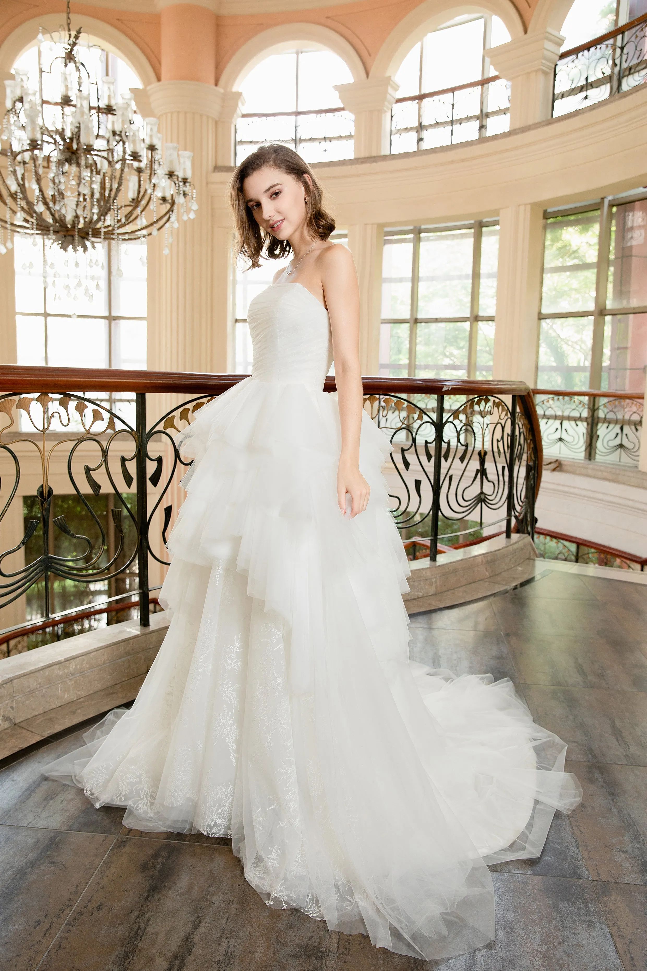 Jasmin - Selena Huan Strapless Hand Draped Tulle Ruffled Embroidery Lace Ball Gown